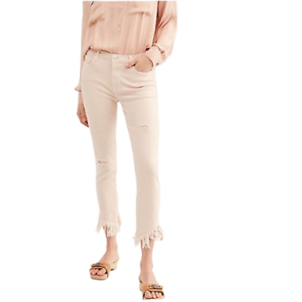 Free People We the Free‎ Great Heights Pink Frayed Skinny Jeans 31